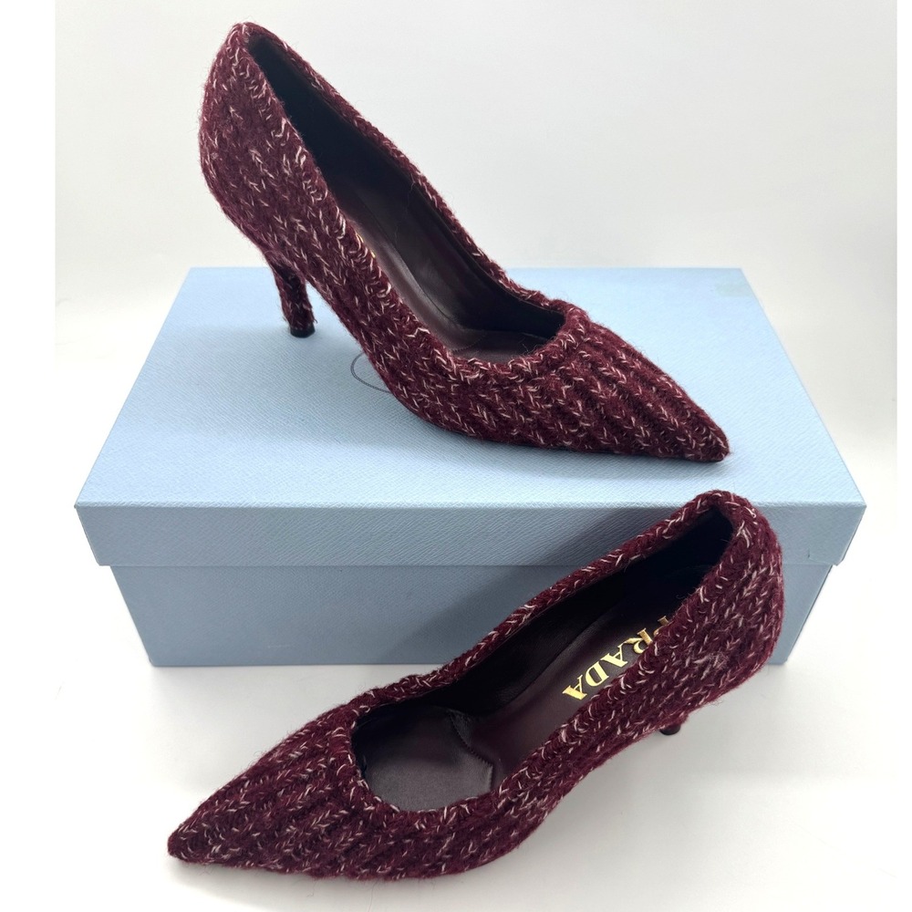 NWOT Prada Lana Burgundy Knit Wool Pumps Pointed Toe Heels EU 35 US 5 MSRP $1450